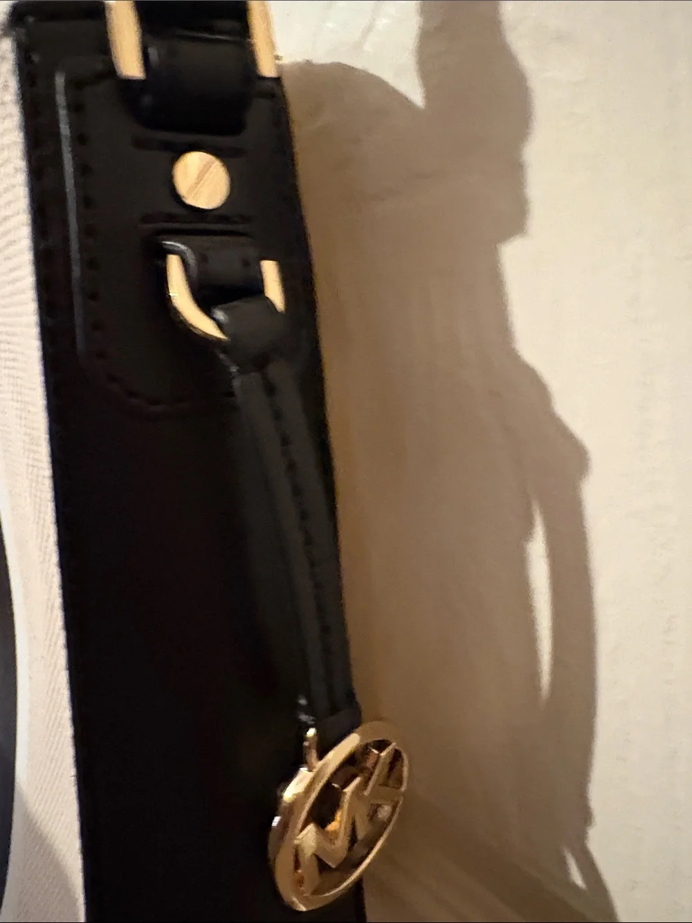 Mk  Beige Tote with Black and White Center Stripe. new w/o tags. Stiff until use